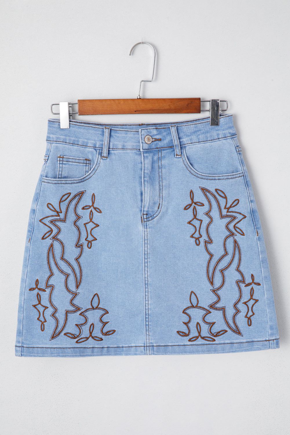 The Wild Sage Embroidered Denim Skirt