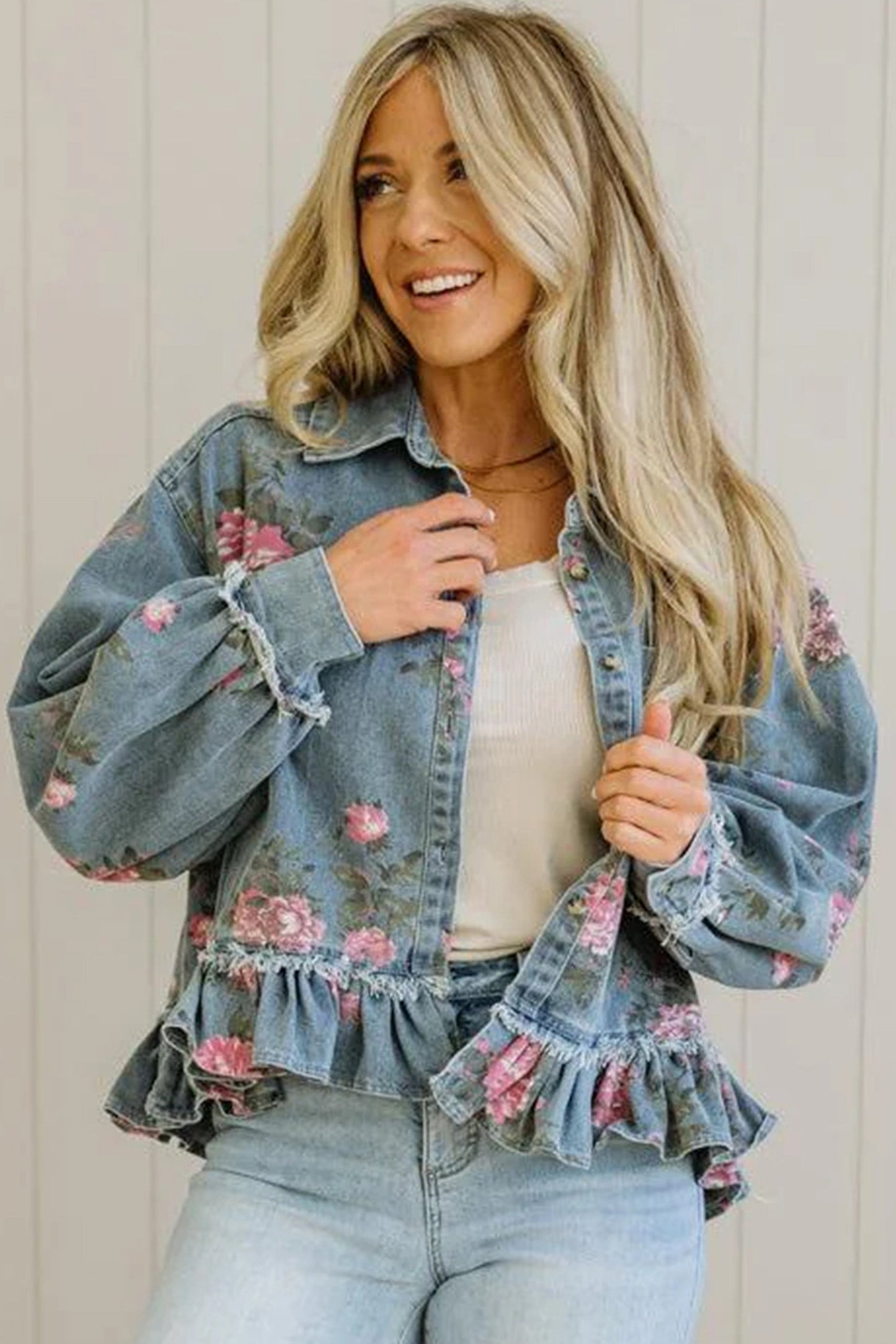 Wildflower Ruffle Denim Jacket