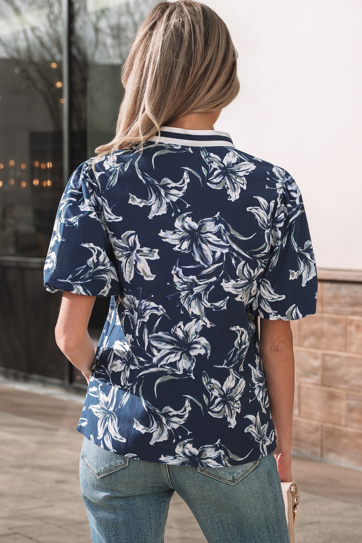 Bluebonnet Stripe-Trim Blouse