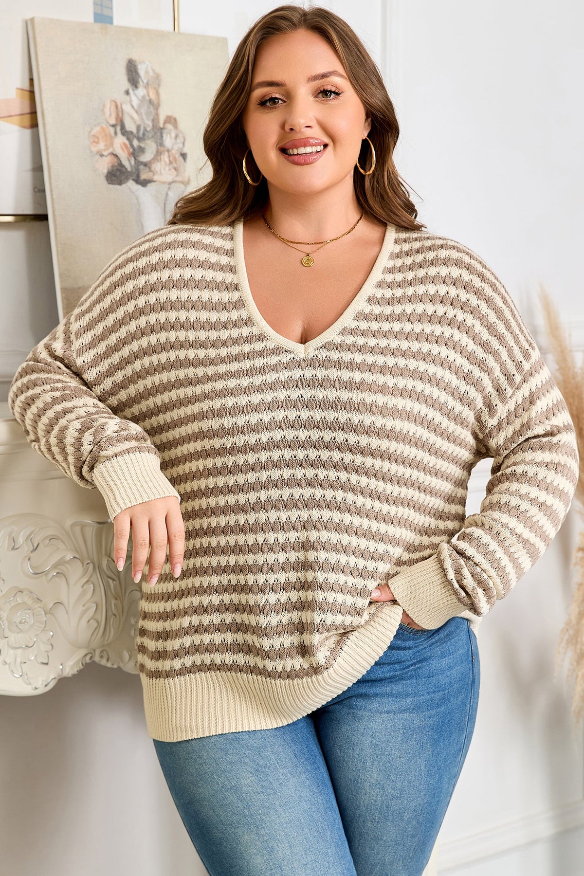 Sagebrush Stripe V-Neck Sweater