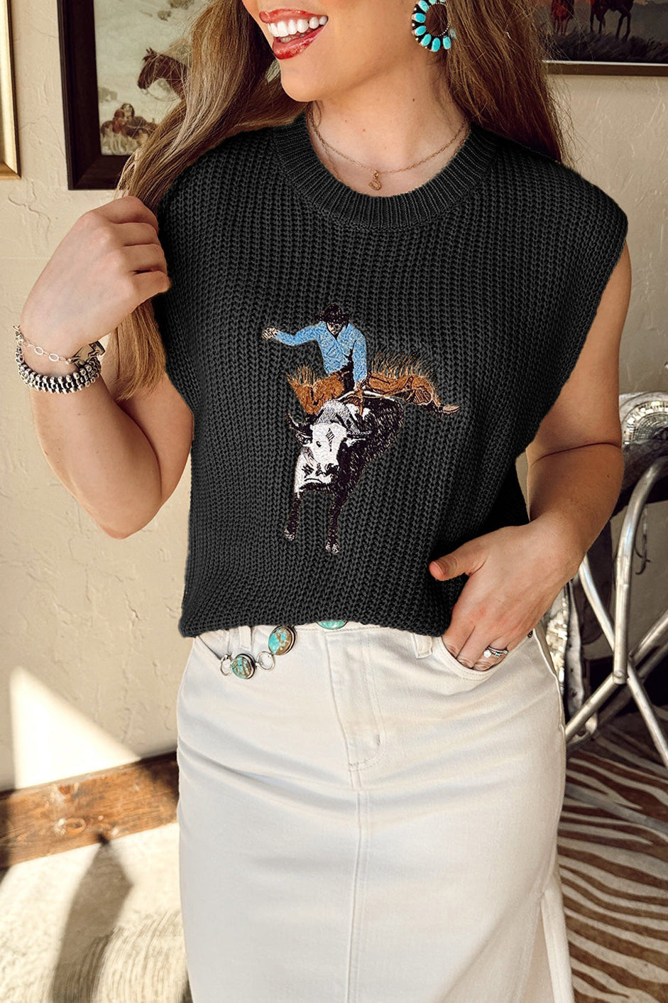 Saddle Up Embroidered Sweater Vest