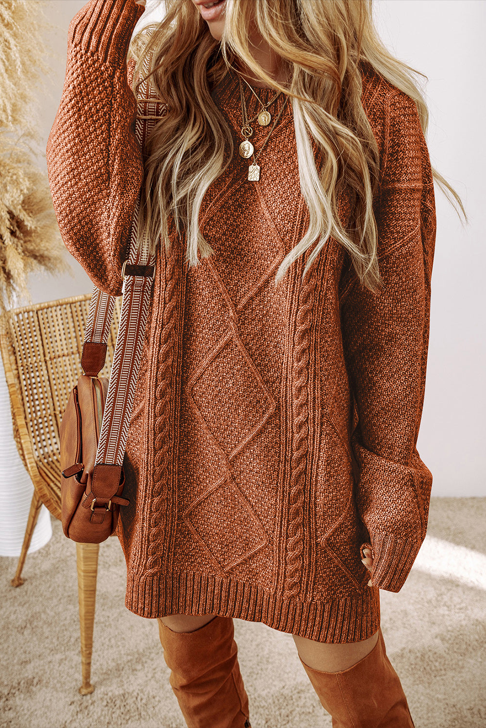 Sagebrush Cable Knit Sweater Dress