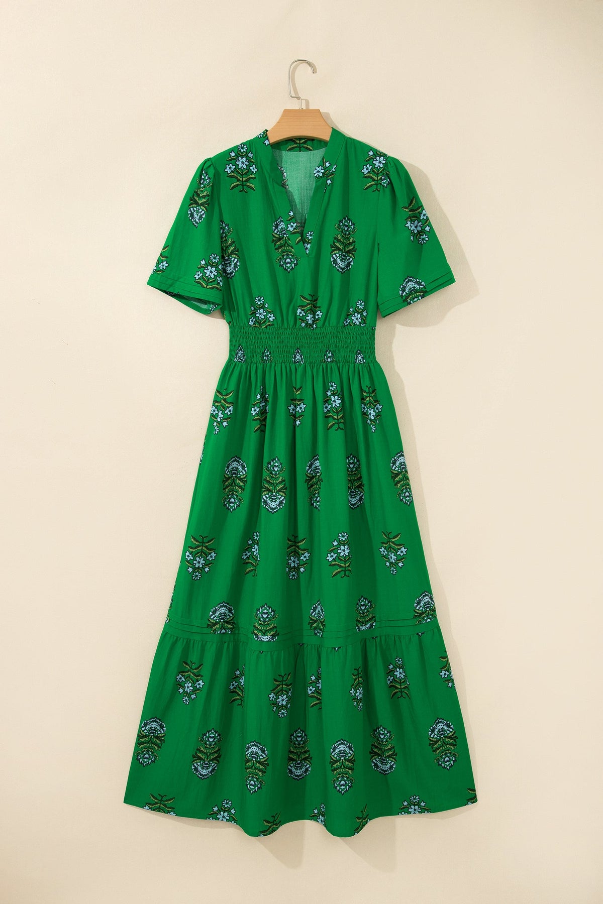 Emerald Wildflower Smocked Maxi Dress