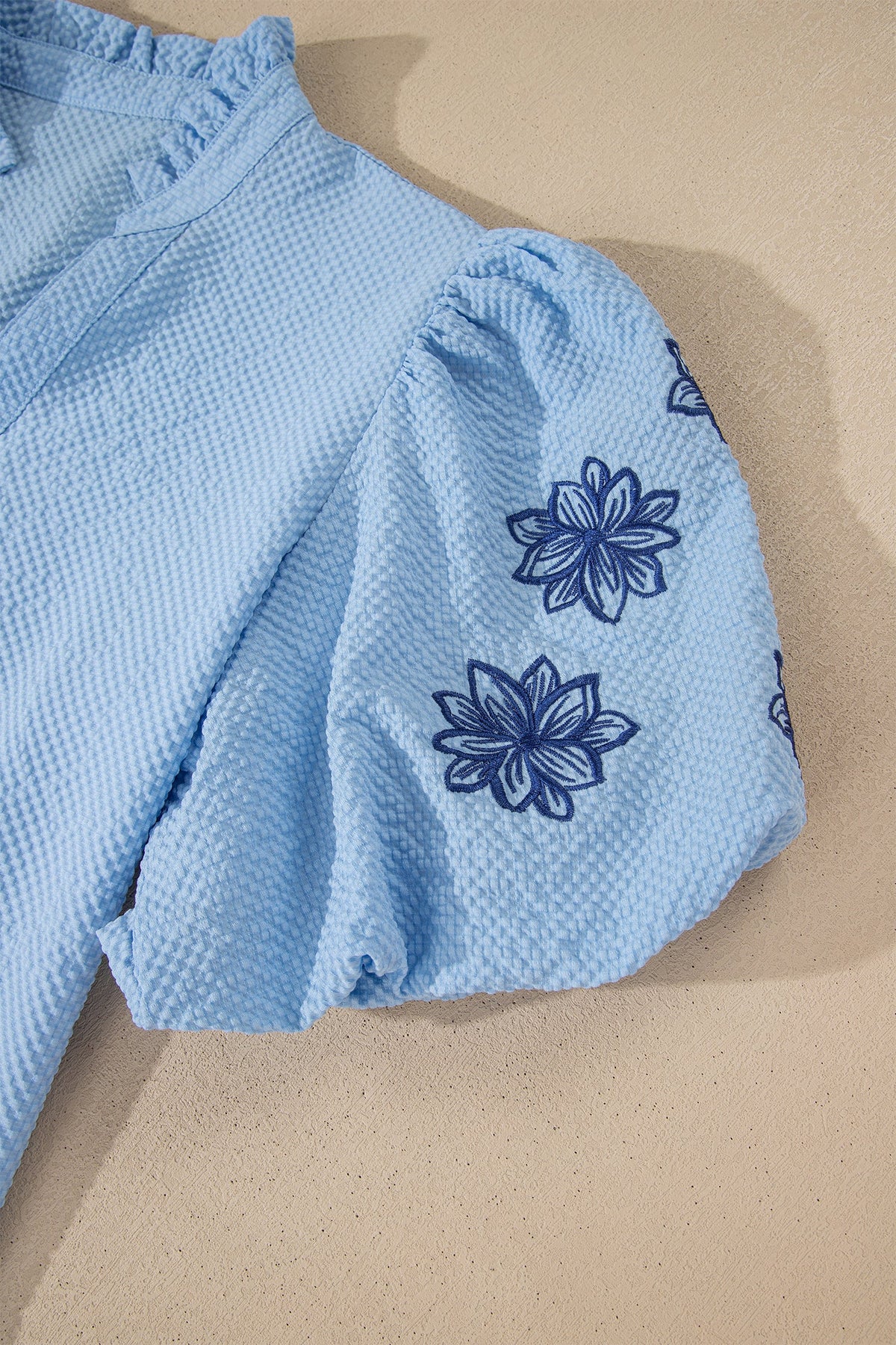 Bluebonnet Embroidered Puff Sleeve Blouse